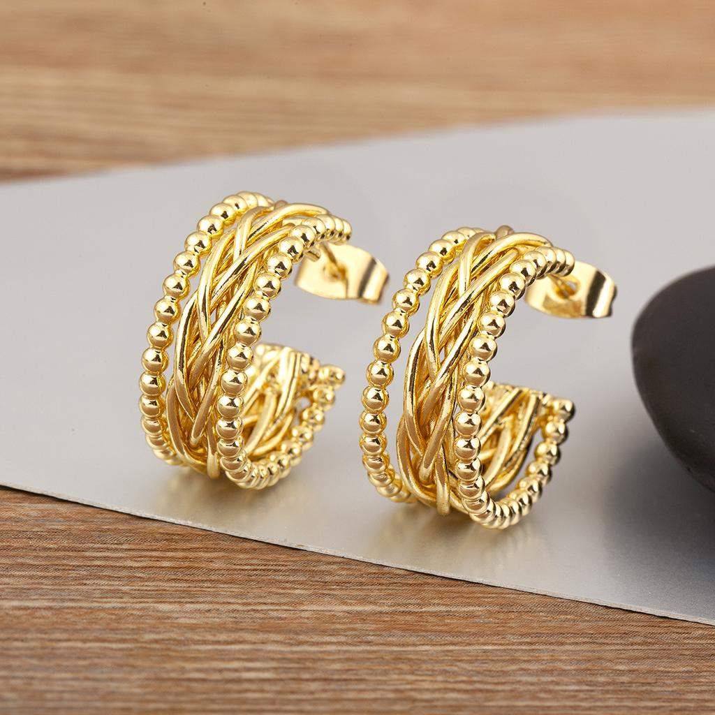 Nidin New Arrival 3 Styles Double Layer Stud Earrings For Women Female Vintage Copper Ear Jewelry Engagement Wedding Party Gifts