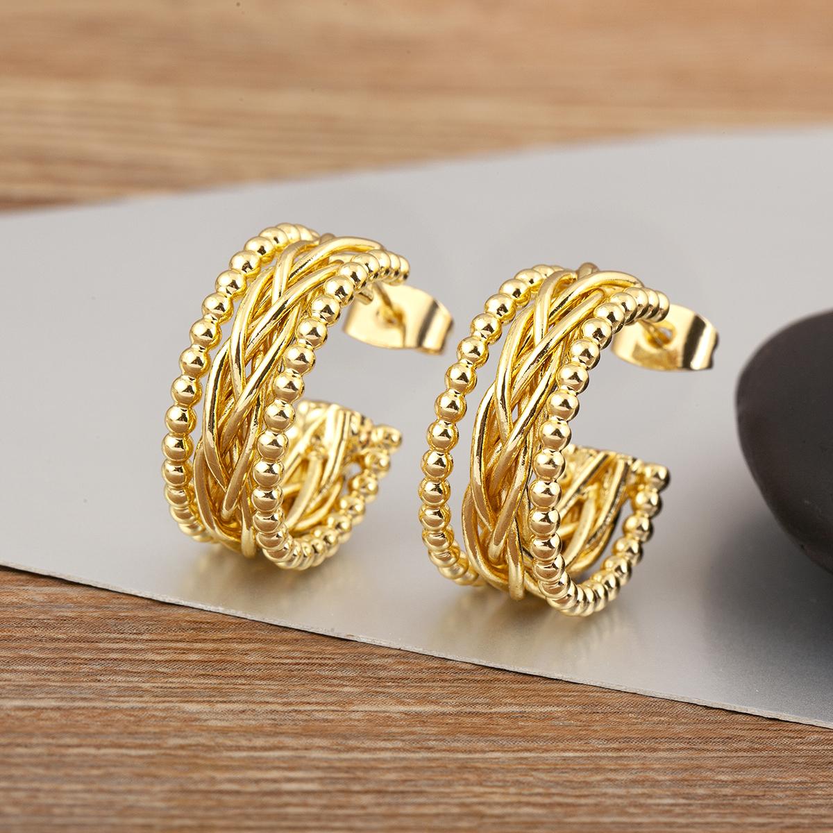 

Nidin New Arrival 3 Styles Double Layer Stud Earrings For Women Female Vintage Copper Ear Jewelry Engagement Wedding Party Gifts