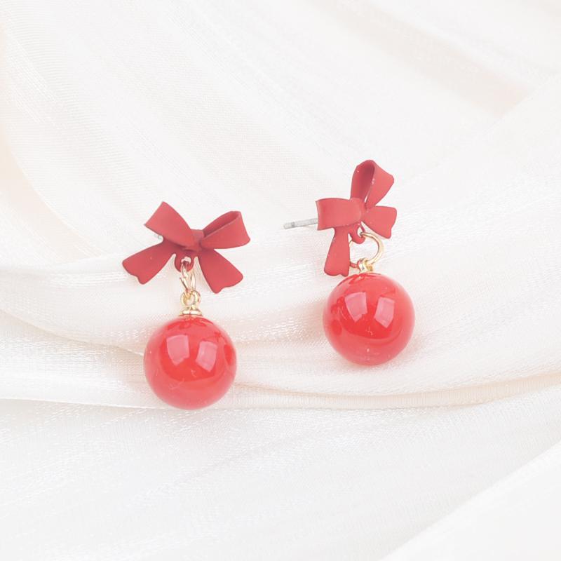 

Elegant Imitation Pearl Dangle Earrings for Women Trendy Black Red Hollow Out Bow Knot Drop Earrings Cute Sweet Party Zircon