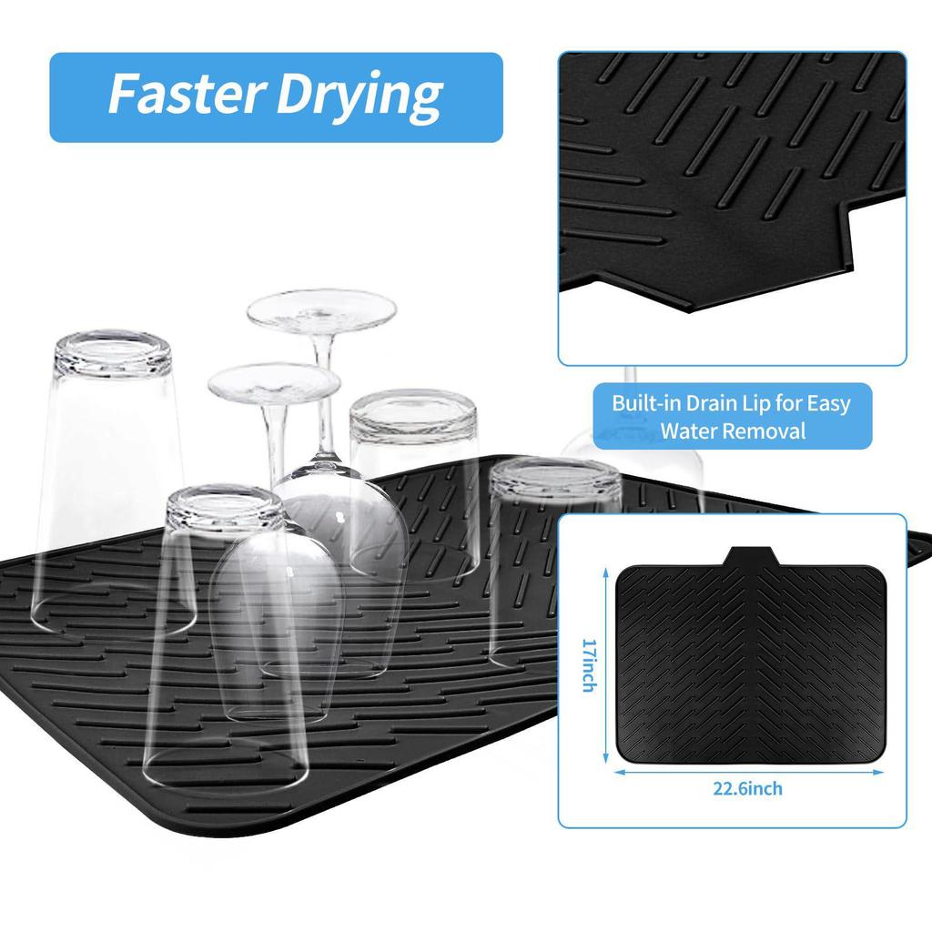 Große Silikon-Abtropfmatte mit Ableitungsöffnung zum Trocknen von Schüsseln und Geschirr