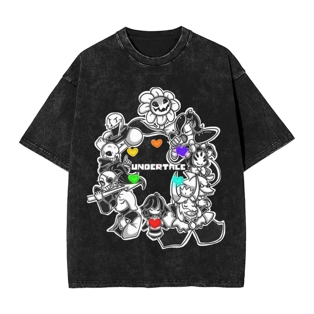 Hot Sale PS Game Undertale Sans Papyrus Graphic Print Vintage Washed TShirt Men Women Cotton Fashion Summer Tee Oversized Top