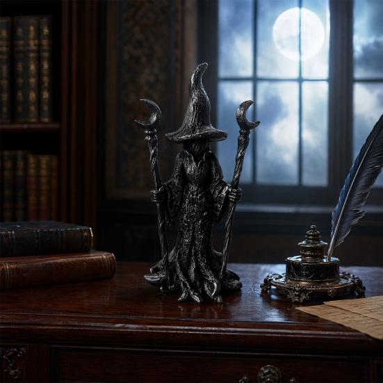 Witch Statue, Gothic Halloween Resin Witch Figurine, Dark Fantasy Ornament for Desktop, Bookshelf, Home, Office Decor