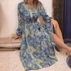Women's Autumn and Winter New Temperament V-neck Printed Long-sleeved Dress