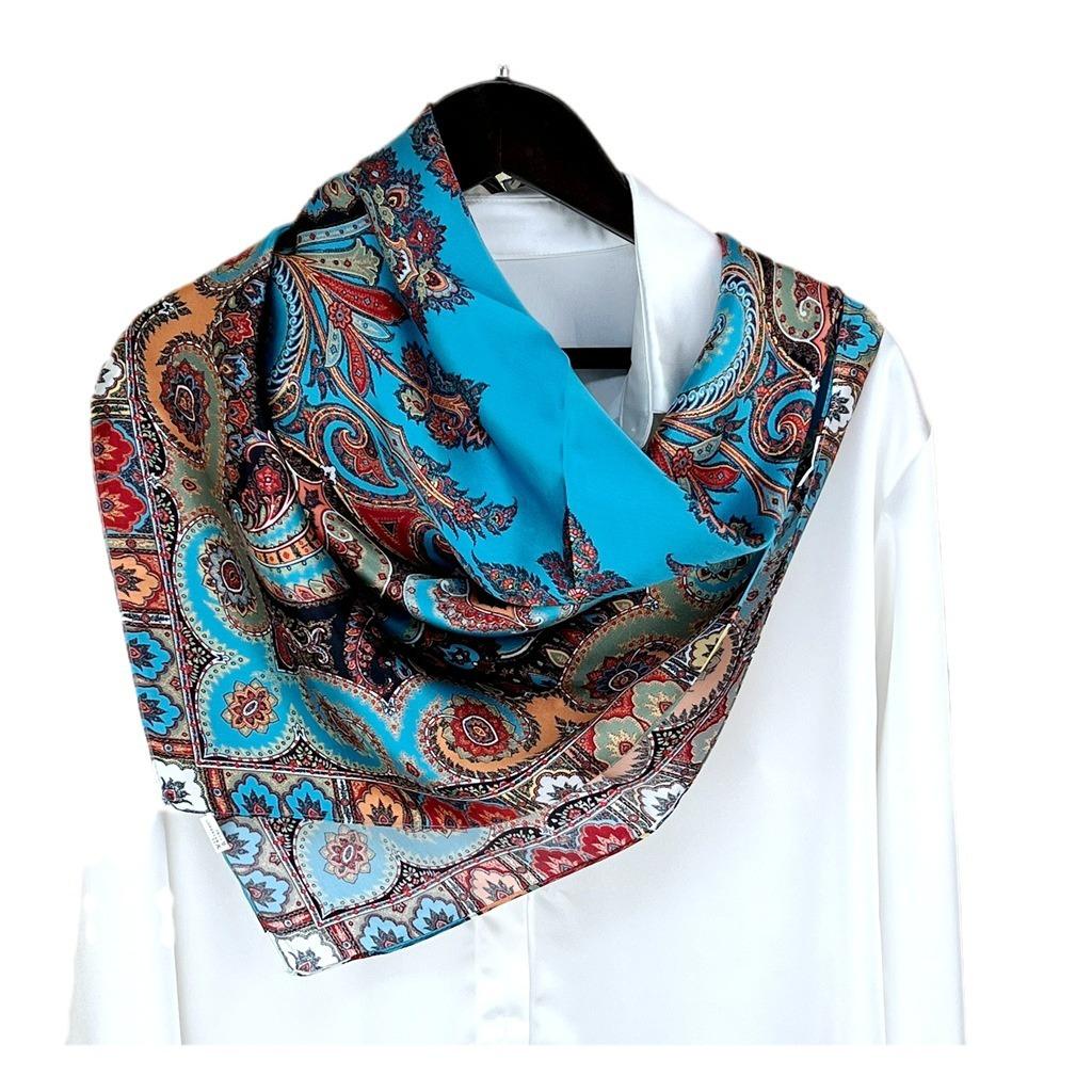 Neuer Böhmischer Stil Blume Pfeffer Cashew Blume Satin 90 Quadratisches Tuch Reiseschal Sonnenschutz Seidenschal Damen