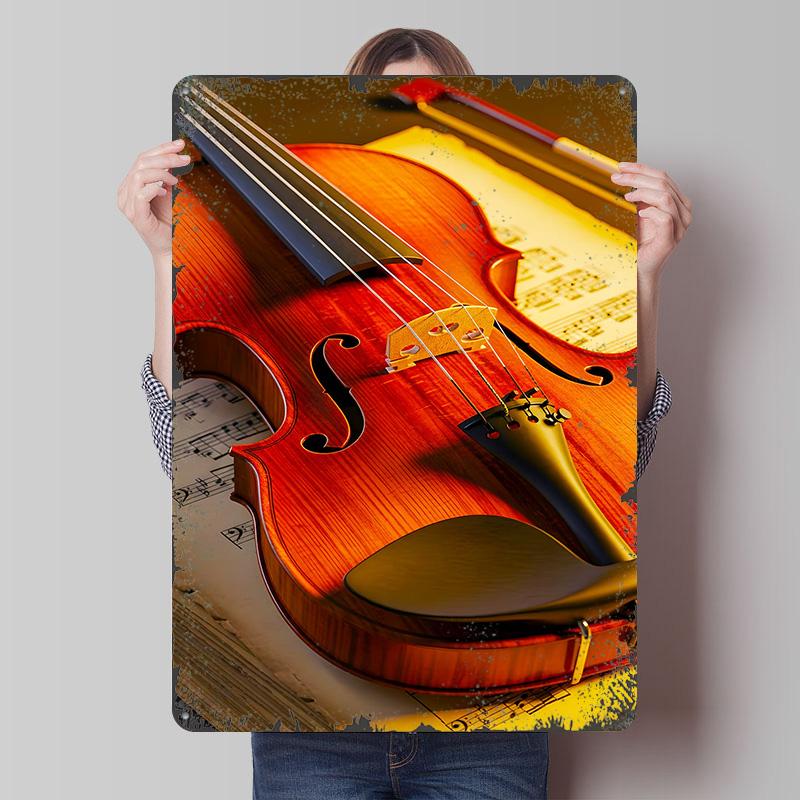 

Violin and Sheet Music Still Life Metal Poster Customized Wall Art Retro Vintage Tinplate Signs for Garage Decoration Room Decor 7.9x11.8In(20x30cm)