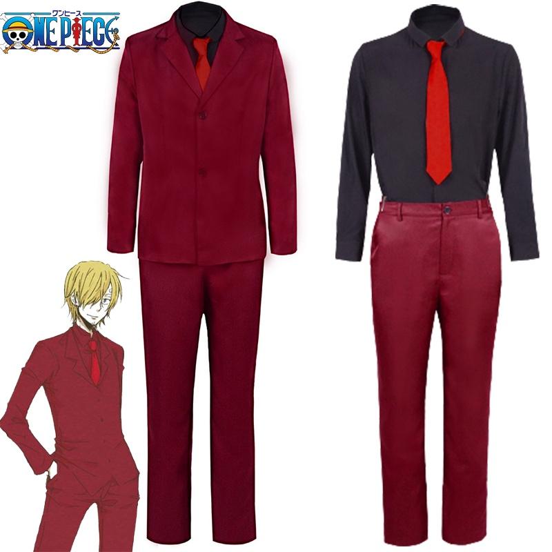Piece Sanji One Cosplay Costume Outfit Red Suit Halloween Carnival Uniform Party