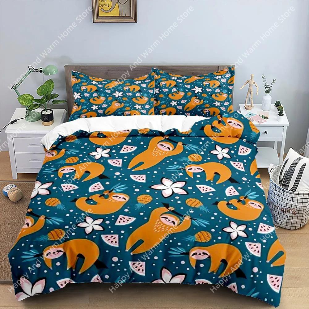 Carton Sloth Soft Duvet Cover King Quen Funy Animal Beding Set For Young Boys Wildlife Polyester Comfortable Quilt Cover Young Boys Birthday Gifts