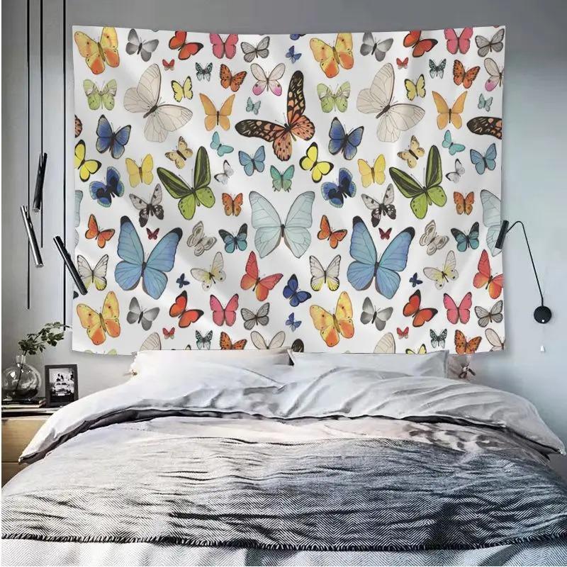 Office Living Room Tapestry Flower Butterfly Hanging Cloth Home Wall Decoration Tapestry
