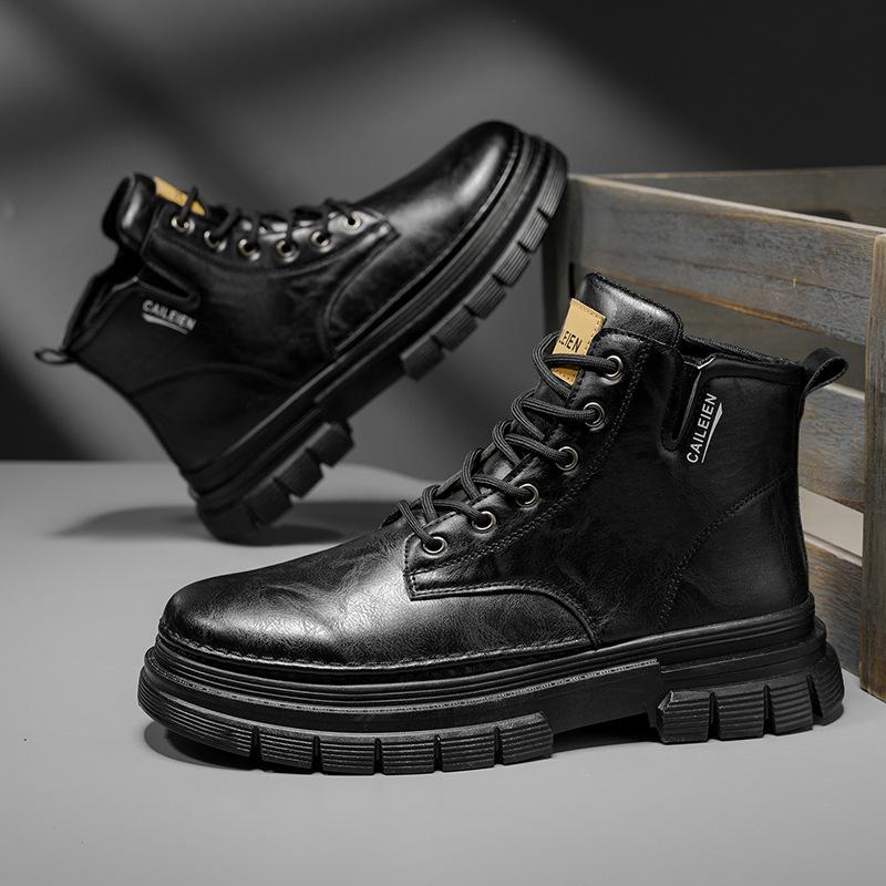 Autumn Shoes High-top Martin Boots British Retro Shoes Platform Non-slip Outdoor Casual Short Boots Leather Shoes