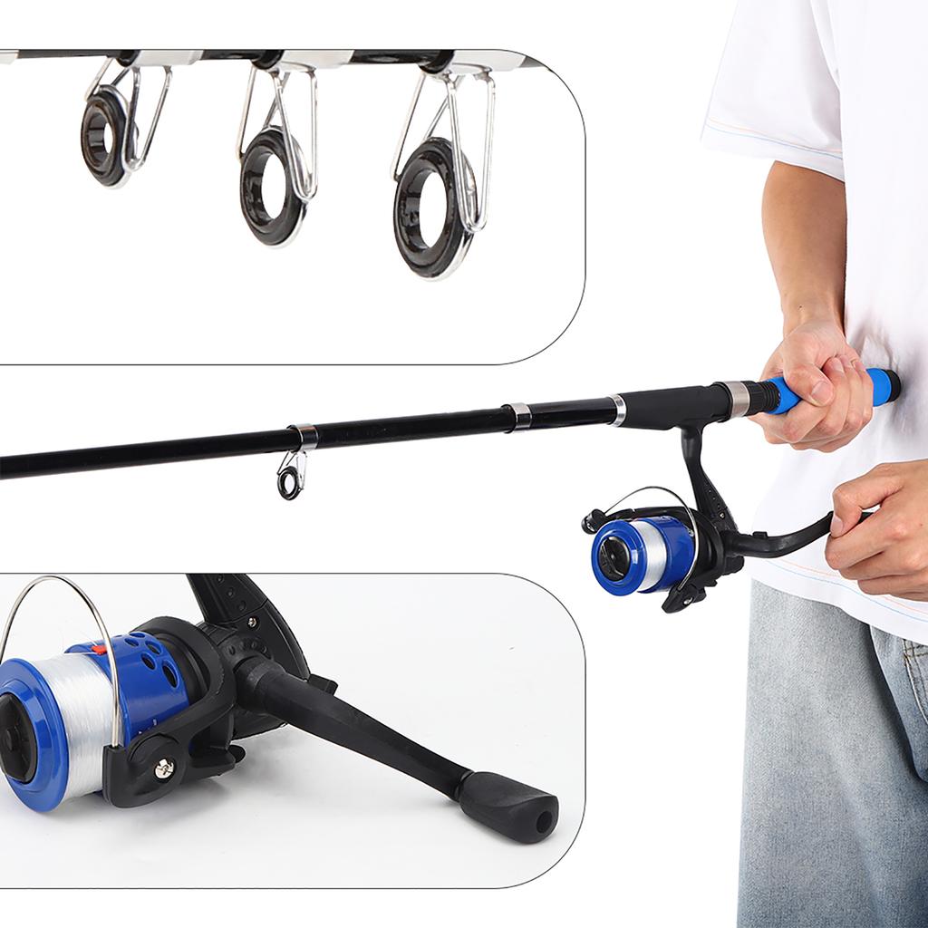 28038‑T210BL 2.1m Portable Fishing Rod Pole Set Retractable Rod Spinning Wheel Reel Baits Hooks Fishing Bag Kit