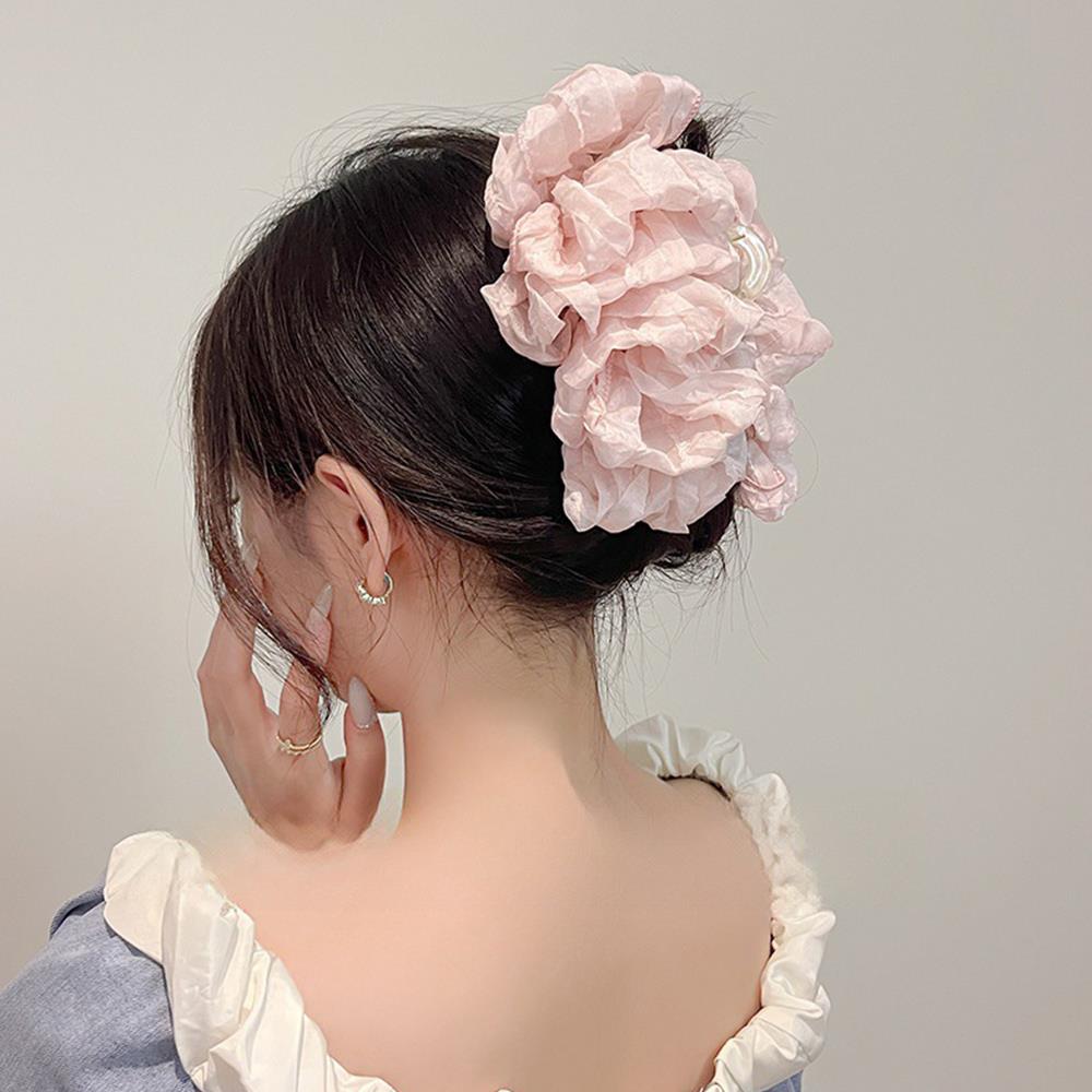 KOrean Pink Women Large Flower Hair Claw Clips For Women Elegant Back of The Hair Shark Clip ClampsTemperament Hair accessories