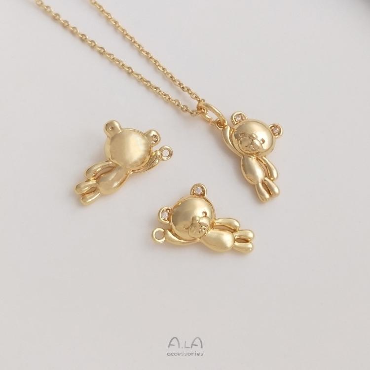 14K Gold-Filled Zirkonia-Inlay Bärenanhänger für DIY Armbänder, Halsketten, Ohrringe