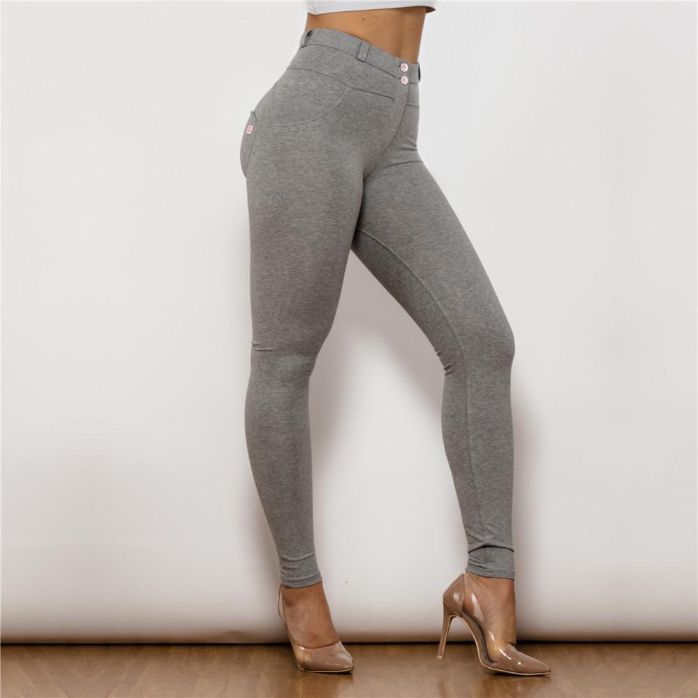 Shascullfites Melody Grey Workout Leggings Leg Shaping Tights Womens Exercise Fitness Stretch Buttons Fly Push Up Sexy Ladies