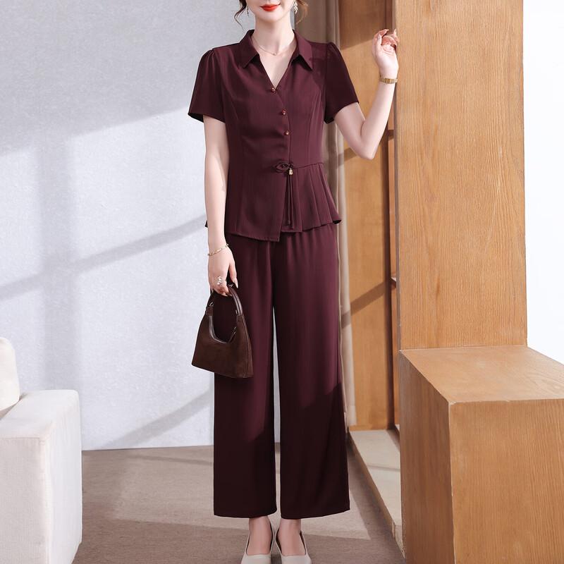 Elegant Summer Short-Sleeved Set for Middle-Aged Women XL