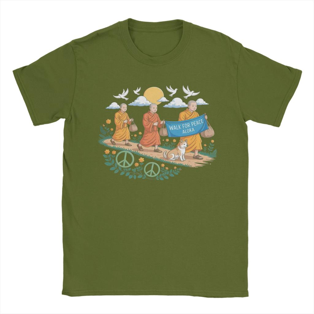 Walk for Peace Aloka Buddhistische Mönche T-Shirts Unisex Damen Baumwolle Cooles T-Shirt Tees Kurzarm Kleidung Geburtstagsgeschenk