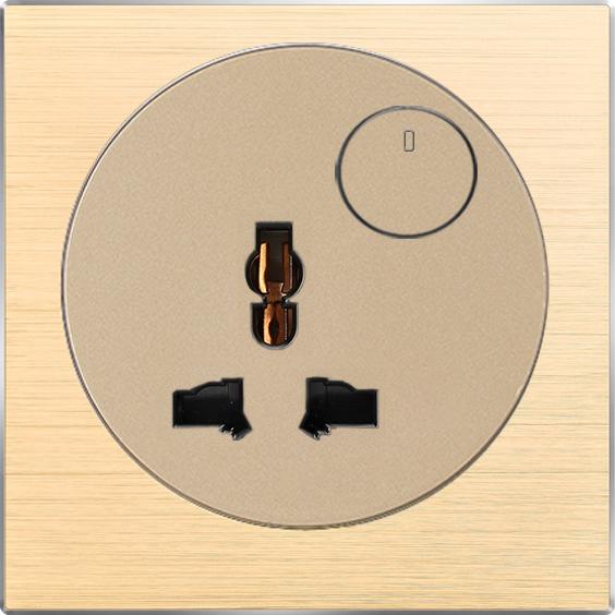 Hoge Kwaliteit Retro Stijl Aluminium Wandlichtschakelaar - Koffiekleurige LED Indicator met Resetknop Universele Elektrische Socket