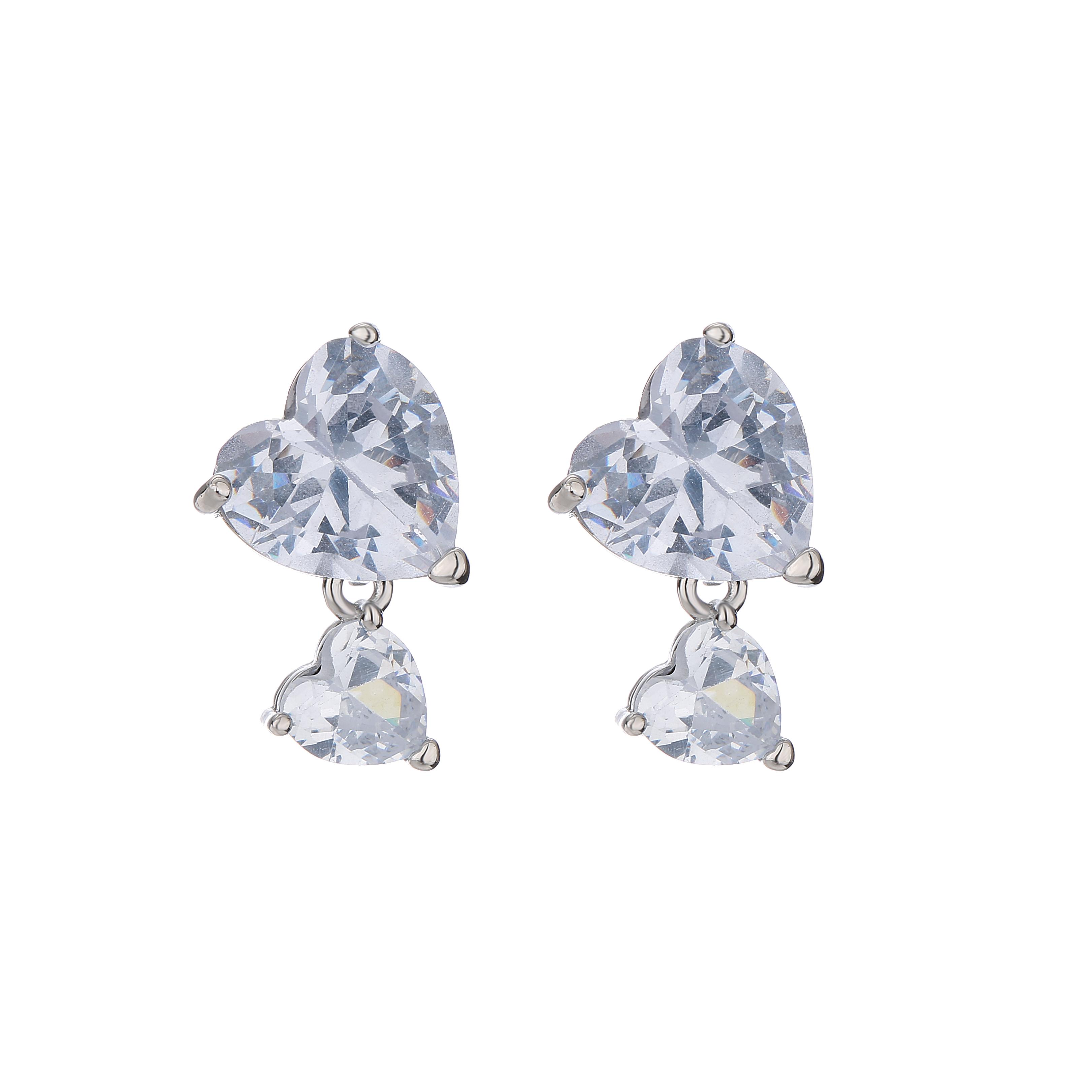 

HECHENG,Love Heart Stud Earrings for Women,Pink CZ Love Ear Piercing Earrings Fashion Zircon,wholesale медный/белый