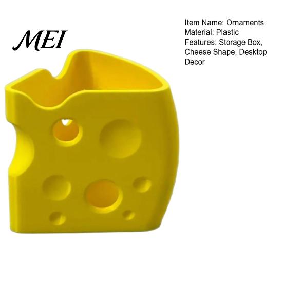Modern Minimalist Desk Organizer Cheese Shape Storage Box, Cute Yellow Plastic Organizer, 3D Printing Stable Base for Table Creative Ornament