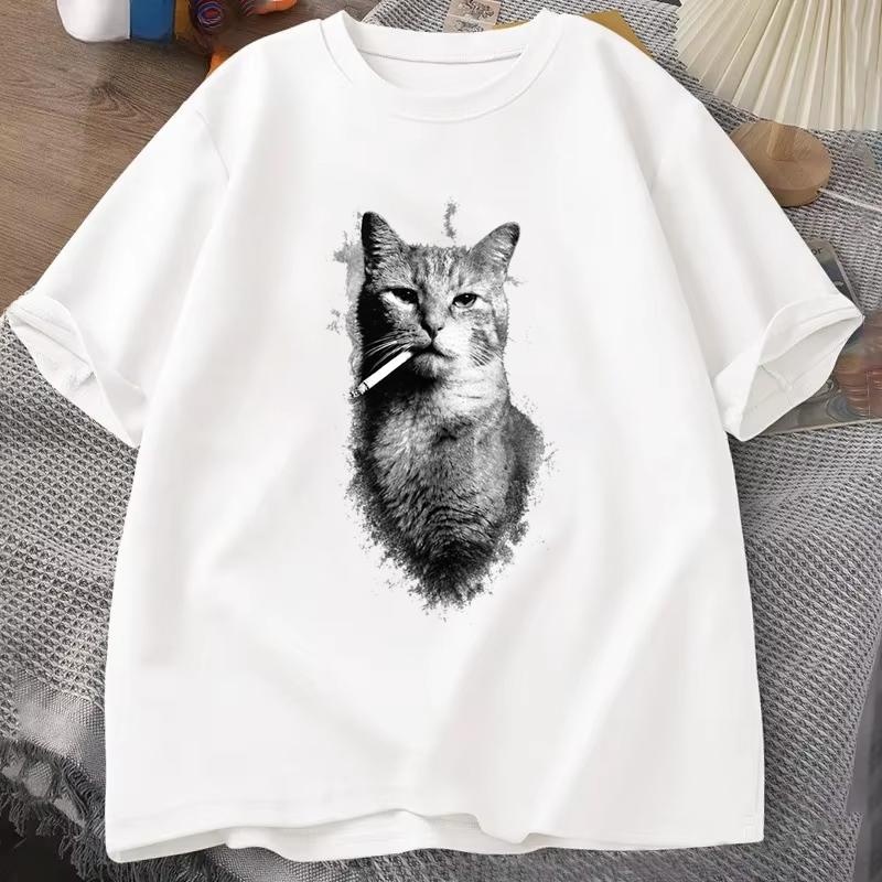 Cat Lover Casual Short Sleeve Tshirt Vintage Western Cowboy Cat Graphic T Shirts Unisex Cat Owner Country Western Casual Tee