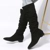 New Fashion Pleated Women Knee-high Boot Low Heel Ladies Pointed Toe Knight Boots Shoes High Quality Long Boots