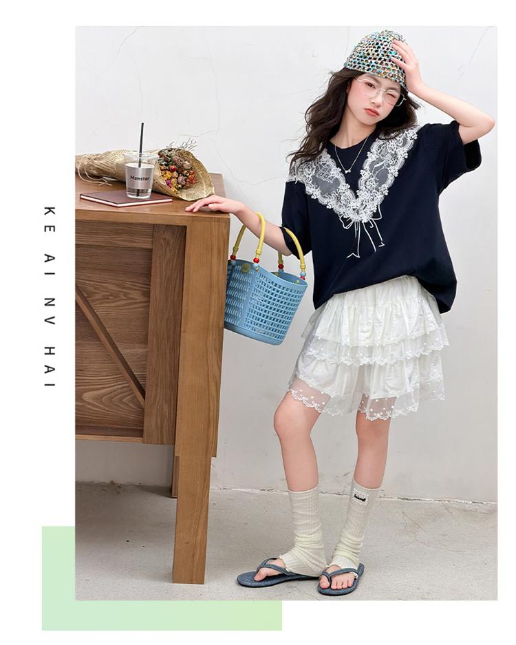 Girls' skirt set summer two-piece set 2026 new children's shawl T-shirt gauze skirt sweet summer clothes
