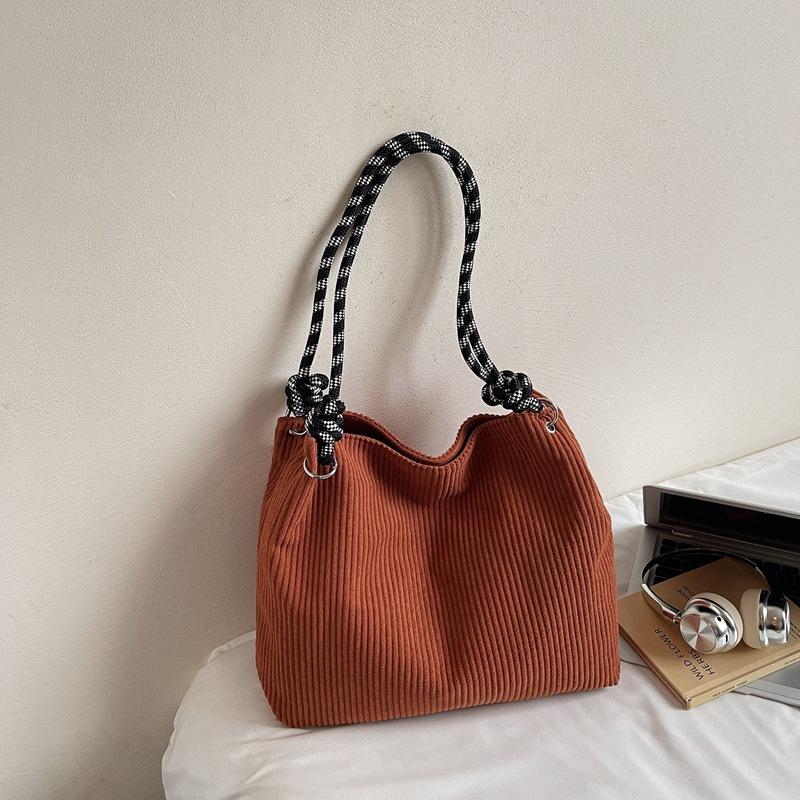 Vintage Large Capacity Corduroy Bag Women's Solid Color Underarm Shoulder Bag
