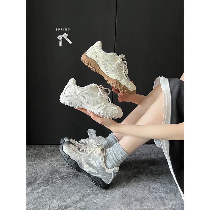 Cowhide Version~ 2025 Pearl Model Inner Height Increase Platform White Shoes Women's Summer New Sports Breathable Casual Shoes Women