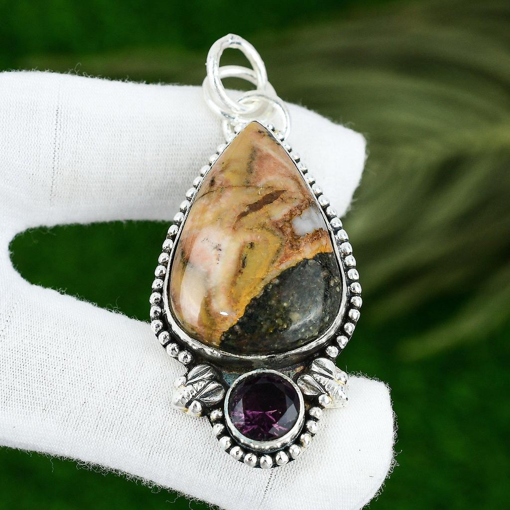 Pear Mookaite Stone Amethyst 925 Sterling Silver Mother Birthday Pendant Jewelry
