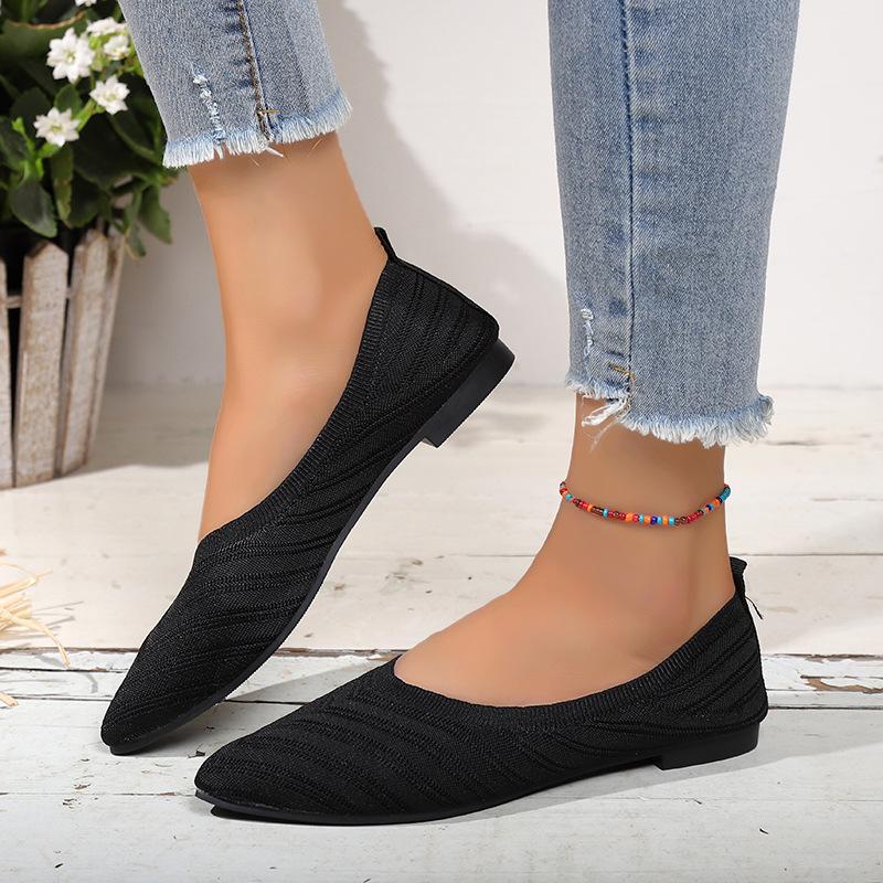Pointed Toe Flat Office Boat Solid Color Knitted Slip On Shoes Casual Ballet Flats Shoes Women Loafers Zapatos De Mujer 2025