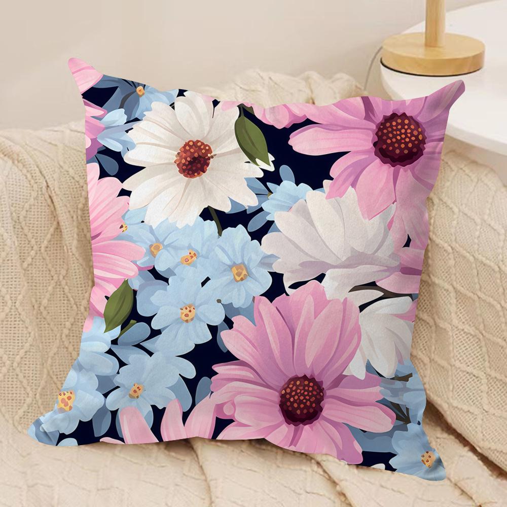 Beautiful flowers fashion Cushion Cover Silky Short Plush Invisible Zipper Dustproof Sofa Pillow Case for Home Decor