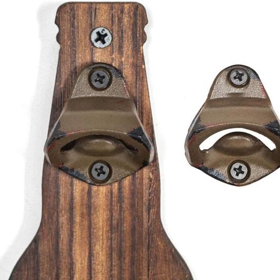 Wall-Mounted Bottle Opener with Cap Catcher Rustic Wooden Beer Opener for Kitchen Bar Home Brewing Accessory