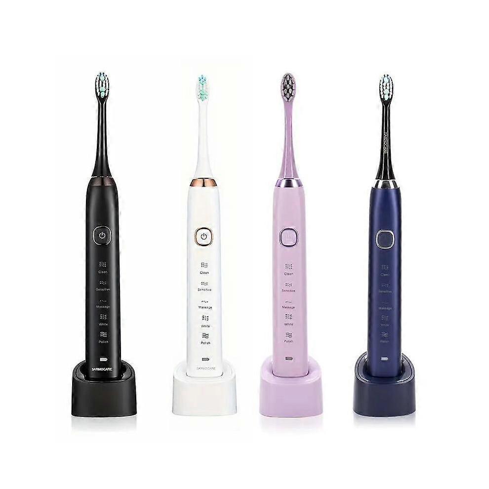 (White) Sarmocare S100 IPX7 Waterproof Portable Sonic Electric Toothbrush with 8-brush Heads