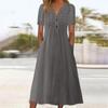 Summer Boho Maxi Dress For Women Fashion V Neck Short Sleeve Dress With Pockets
