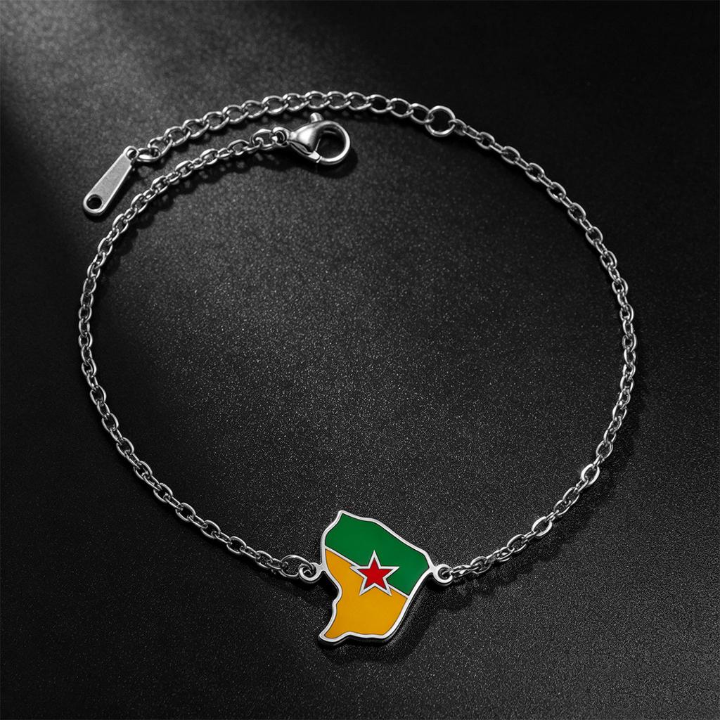 Reunion Guadeloupe Martinique French Guiana Enamel Dainty Chain Bracelet 304 Stainless Steel Patriotic Souvenir Wrist Jewelry