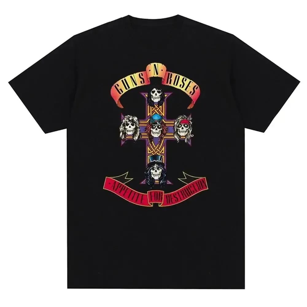 2025 New Hot Guns N Roses Graphic Print T Shirt Vintage Rock Band Streetwear Fashion Crew Neck Plus Size T Shirt Women Mens Tees