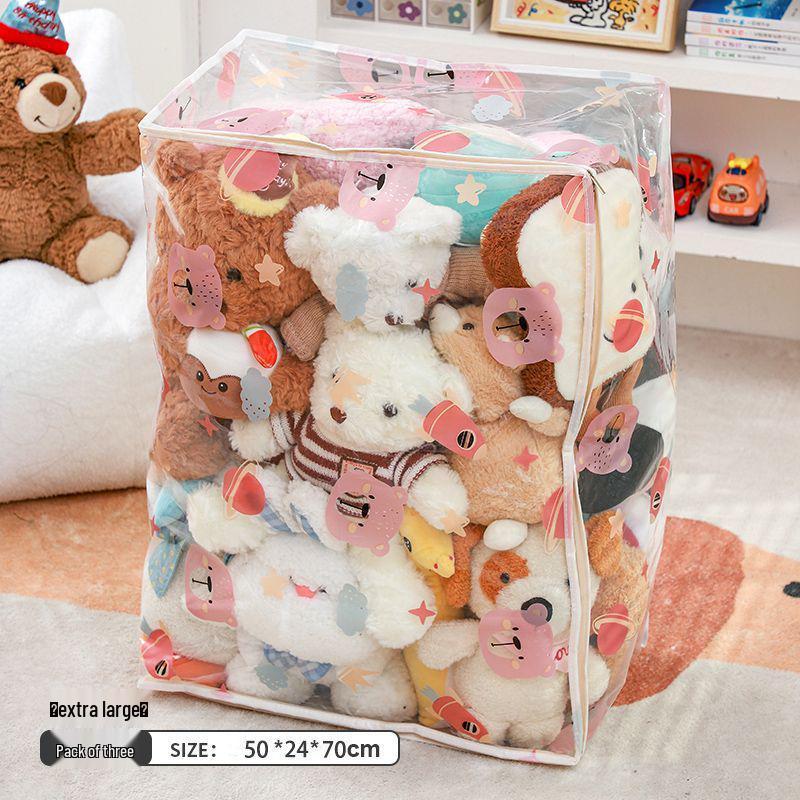 Plush Toy Organizer: Large Capacity Dustproof Zipper Bag with Transparent Design