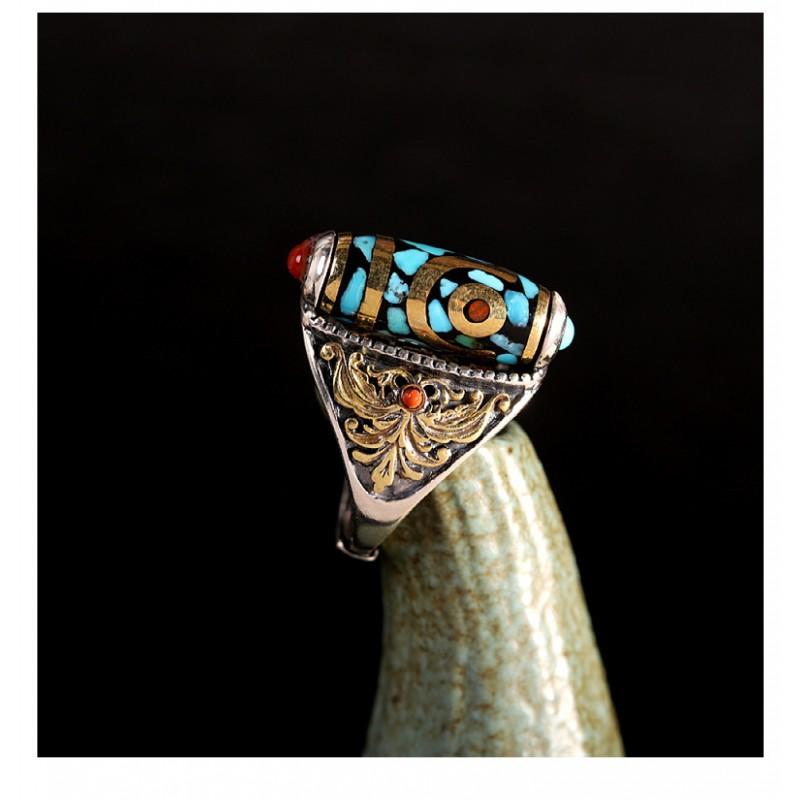 Adjustable Open Ring With Motif Vintage Tibetan Nepalese Style Handmade Copper Plated Unisex Finger