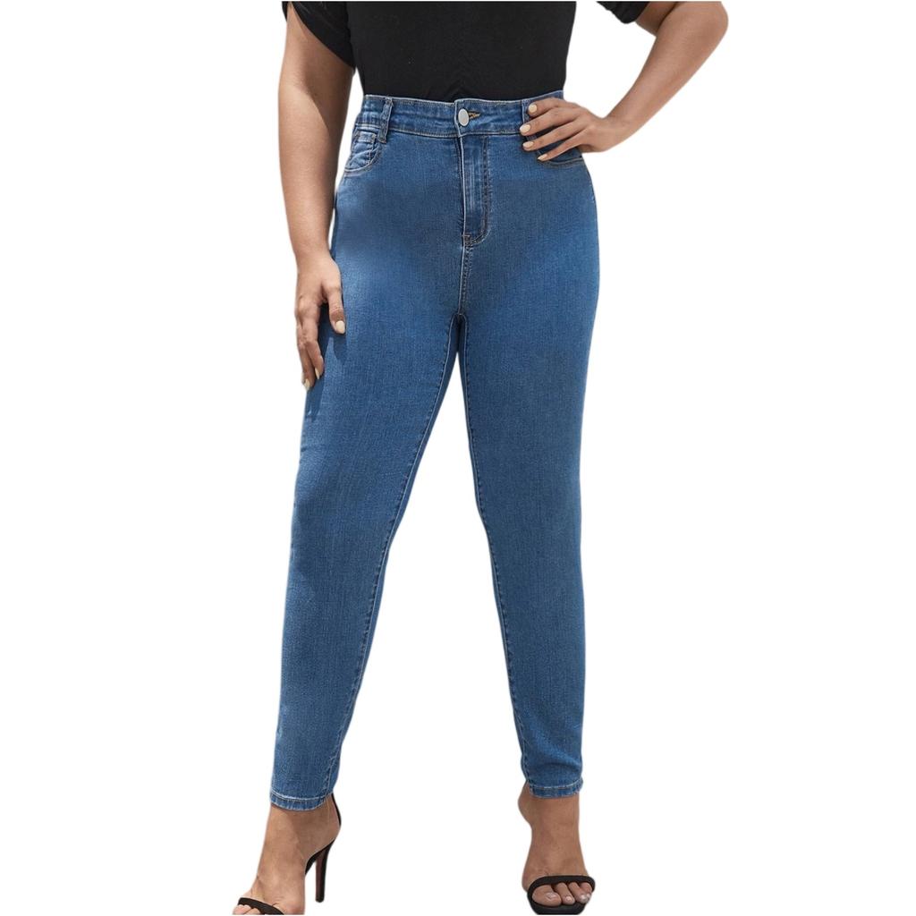 Ladies' Solid Color Casual Pants Versatile Slim Fit Straight Leg Denim Jeans