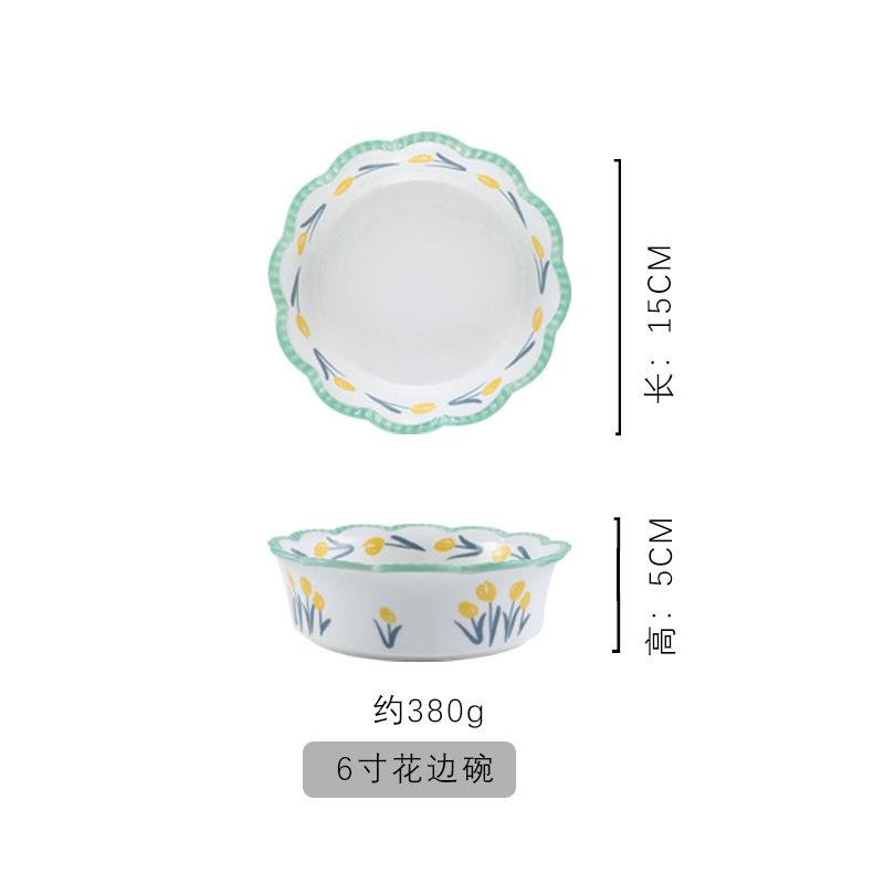 Flower Ceramic Bowl Set Household Tulip Underglaze Color Rice Bowl Vegetable Plate Plate Combination Tableware Set Tableware And Chopsticks
