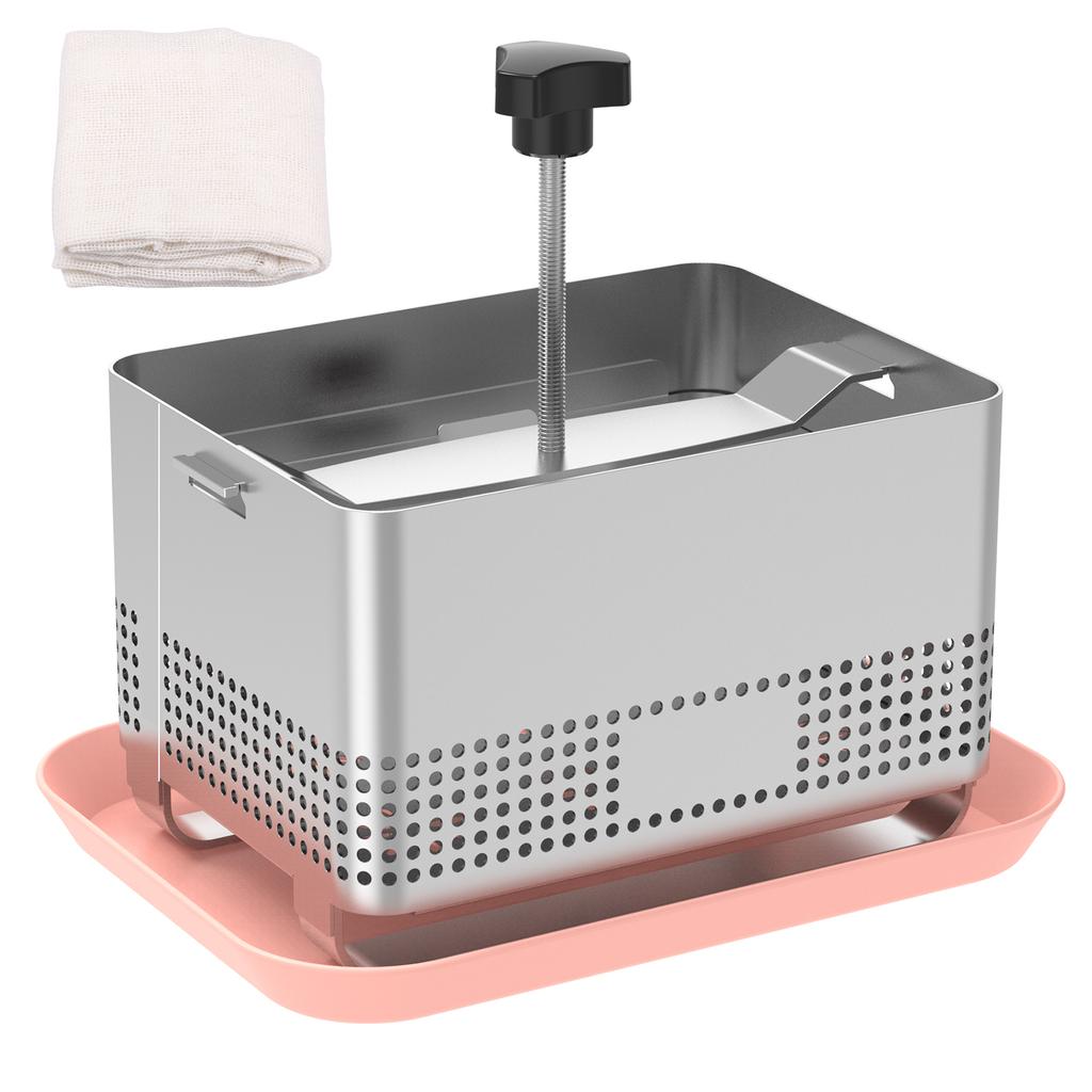 Stainless Steel Tofu Press Cheese Making Molds Homemade Tofu Mold with Presser Towel and Drip Tray Tofu Press Moulds for Kitchen