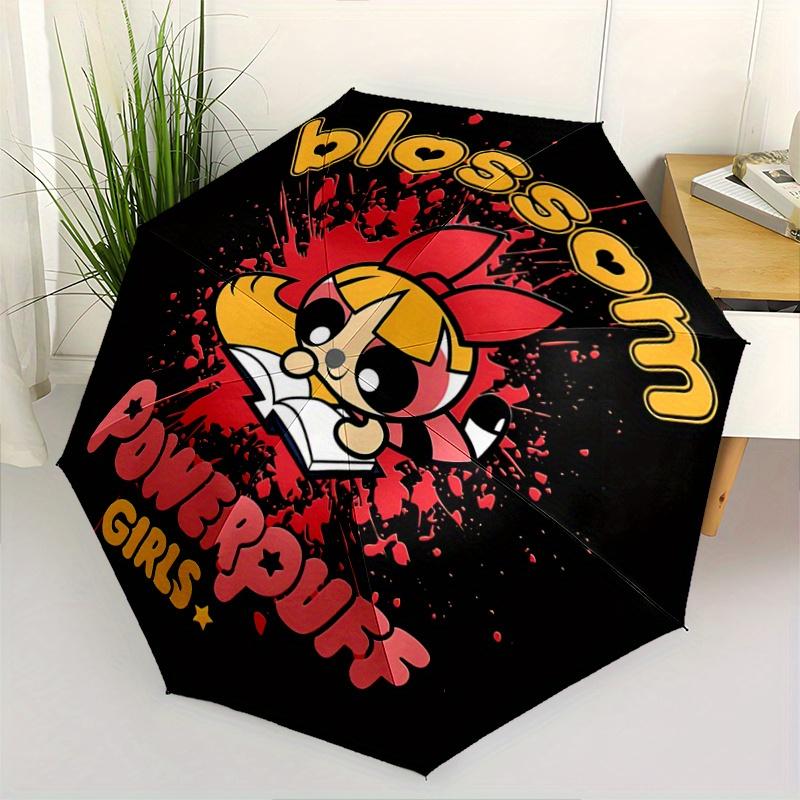 1pc Powerpuff Girls Blossom Automatic Folding Umbrella - Portable 3-Fold Design, 8-Rib Iron Frame Outdoor Umbrella, Ideal Gift for Fans, Traveler