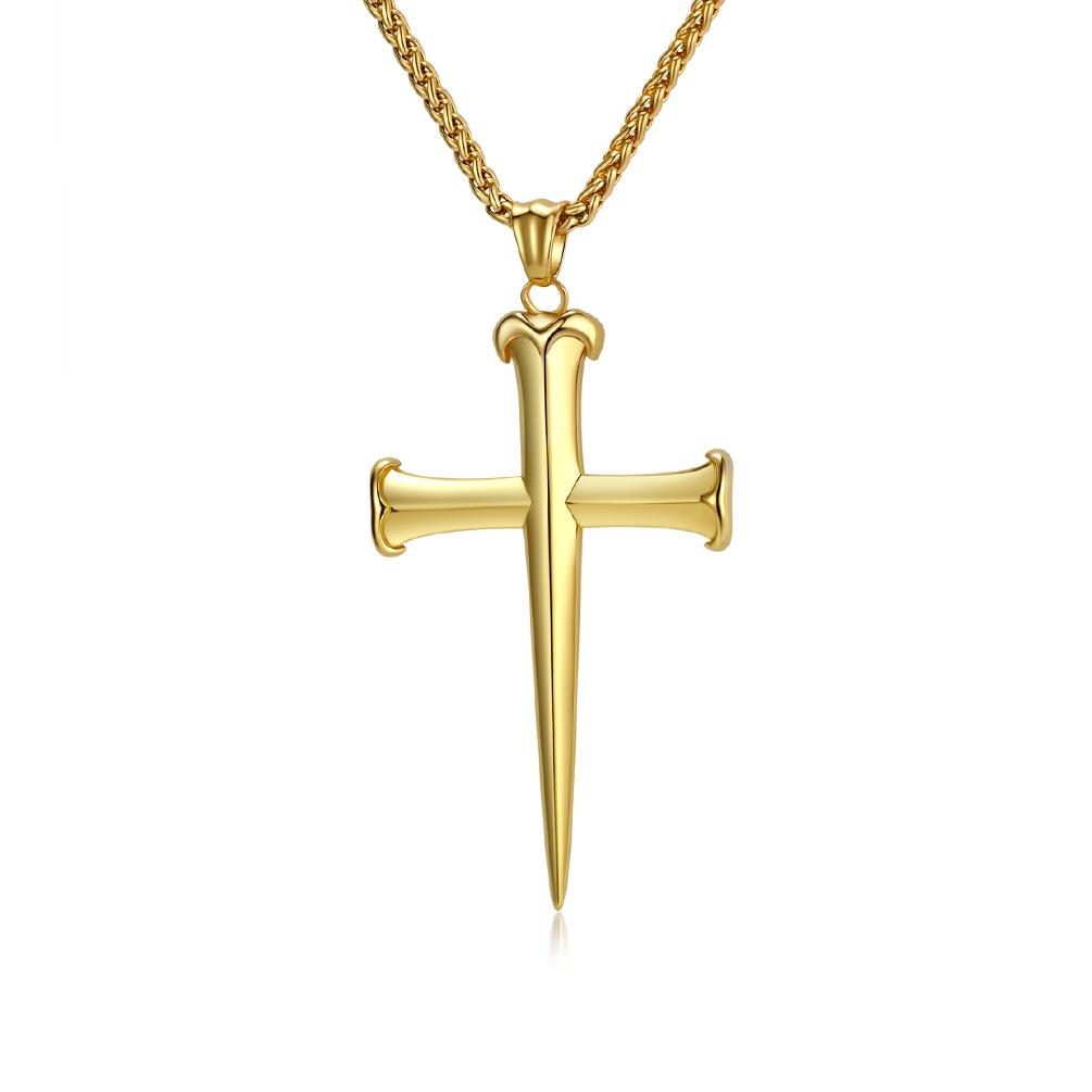 Vintage Punk Stainless Steel Cross Pendent Necklace for Men Gold Plated Jewelry