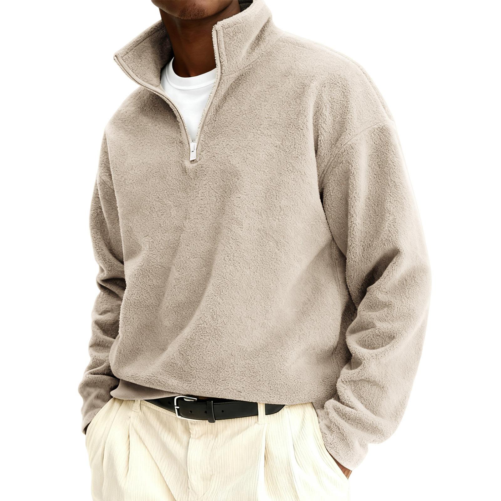 

Мужская и женская однотонная повседневная толстовка с длинным рукавом и молнией до середины груди, мужская теплая толстовка из двустороннего флиса XL хаки