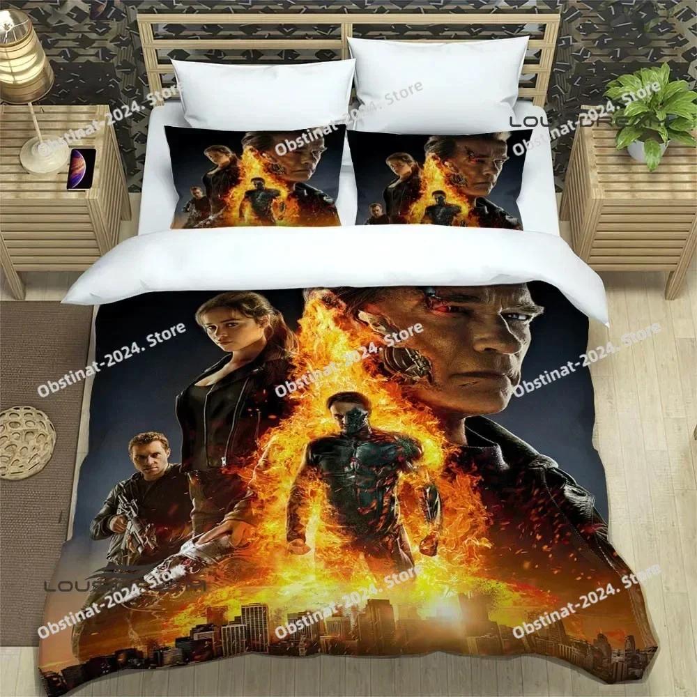 Set de așternuturi Schwarzenegger Terminator Imprimat single Cearșaf cu pilotă Cuvertură de pat Față de pilotă Față de pernă 3 Piese Dimensiune Copii Adulți