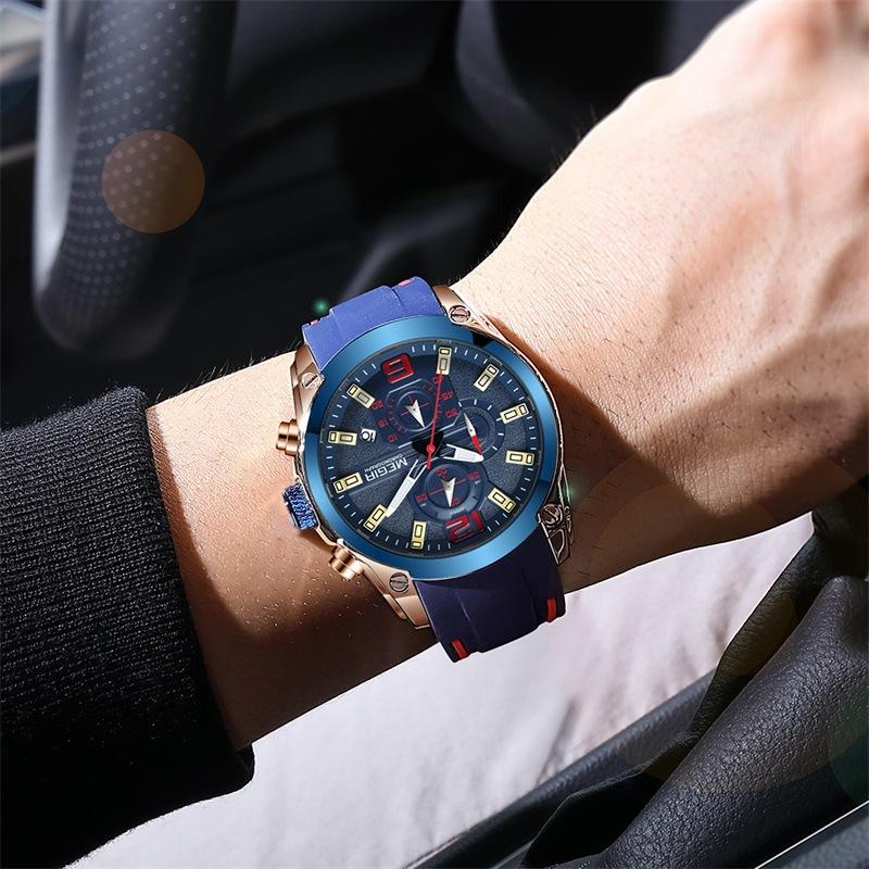 Men'S Watch, Trendy Brand Multifunctional Timing Waterproof Large Dial Quartz Sports Watch 2063
