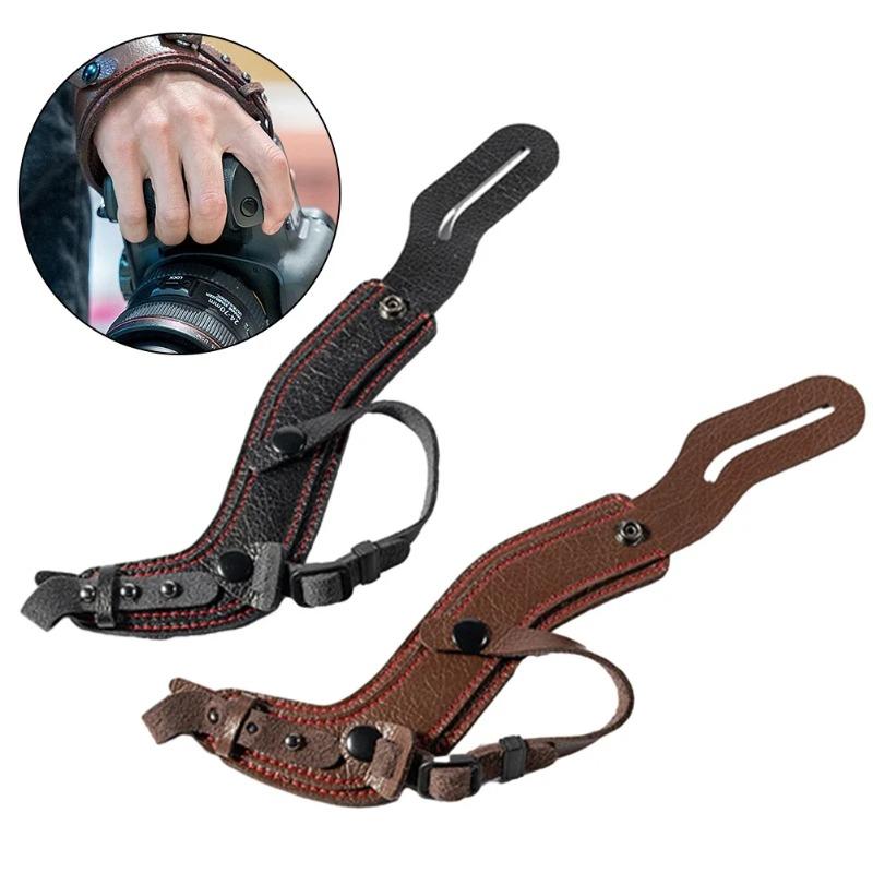 Leather S-Shaped Ergonomic Waterproof Durable Double Locking Clasp Hand Grip Wrist Strap for SLR Camera