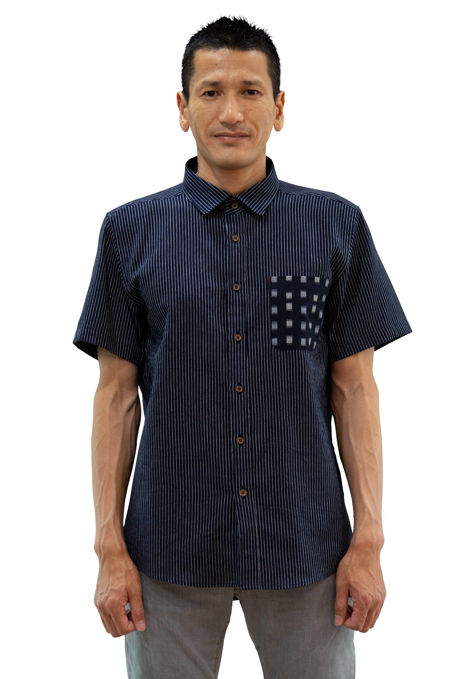 

Рубашка с коротким рукавом Watanosato Kurume Chijimi, тканая, с накладным карманом из ткани Kurume, сделано в Японии, День отца (Размер LL, в полоску)