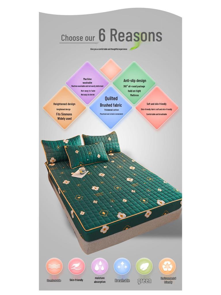 Cross-Border Quilted Fitted Sheet Set: Thick Memory Foam Protector, Dust & Moisture Resistant, Full Wrap Bedspread