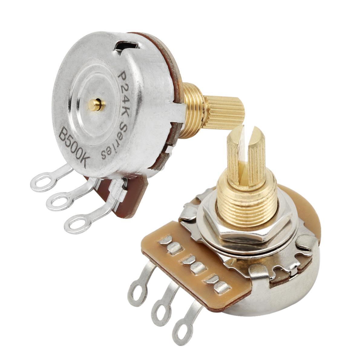 FLEOR 2PCS Brass 3/8  Long Split Shaft 24-Tooth Potentiometers Pots 500K / 250K Option for Guitar Bass