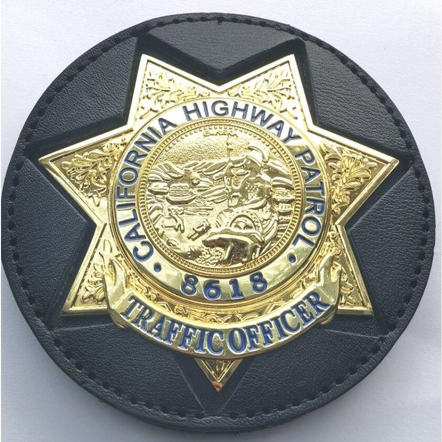 New California Highway Pure Copper Badge and Seven Corner Inlaid Wallet Belt Buckle Bead Chain